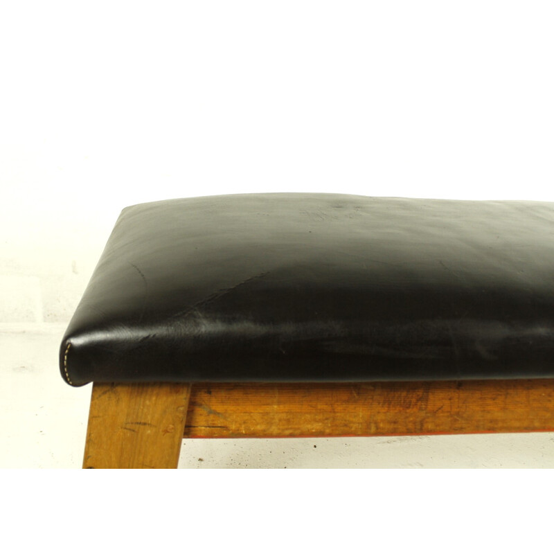 Vintage leather gym bench, 1950s