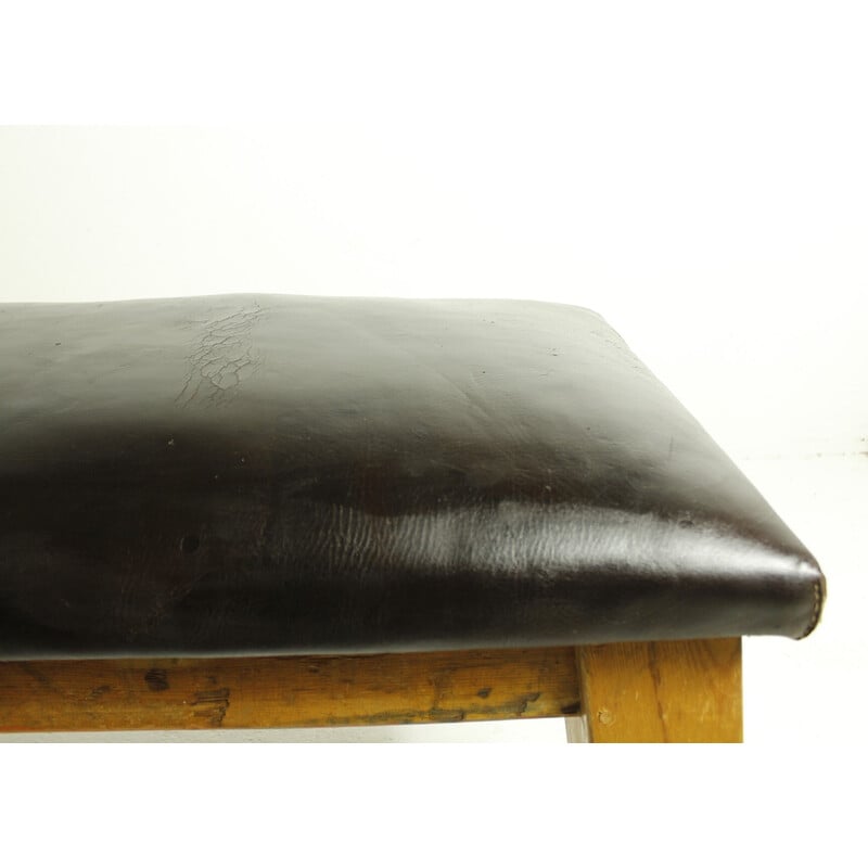Vintage leather gym bench, 1950s
