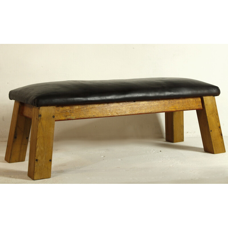 Vintage leather gym bench, 1950s