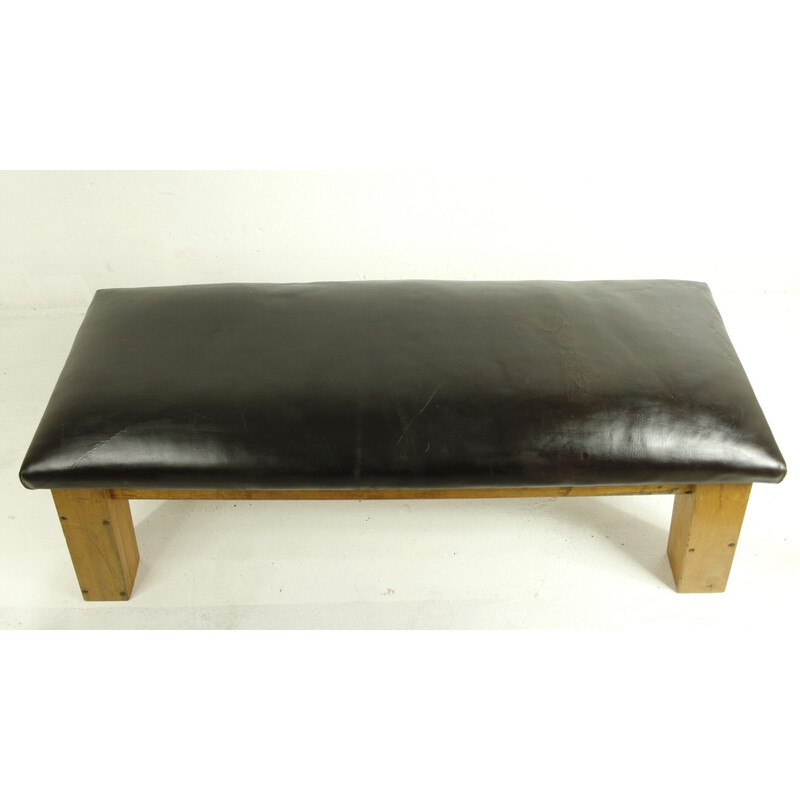 Vintage leather gym bench, 1950s