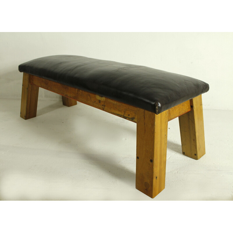 Banc de gymnastique vintage en cuir, 1950