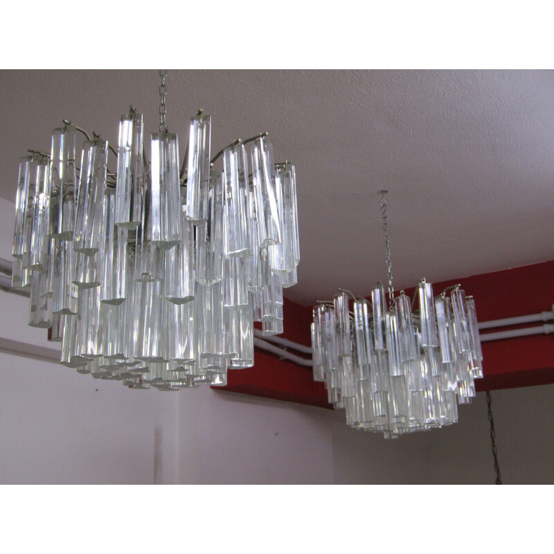 Pair of vintage Venini trilobed chandeliers, 1970