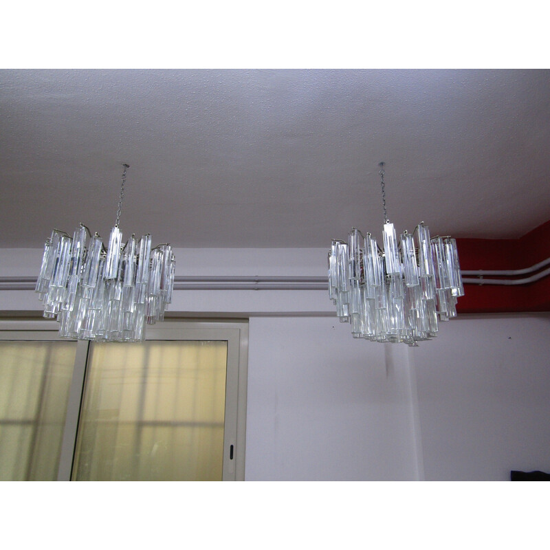 Pair of vintage Venini trilobed chandeliers, 1970