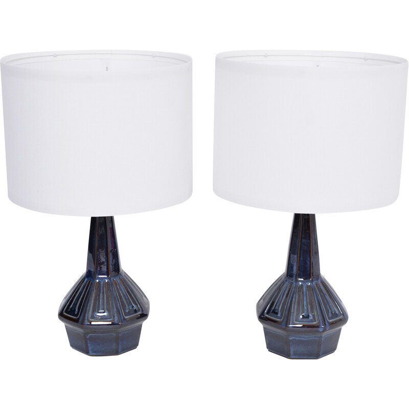 Pair of vintage blue table lamps model 1055 by Einar Johansen for Soholm