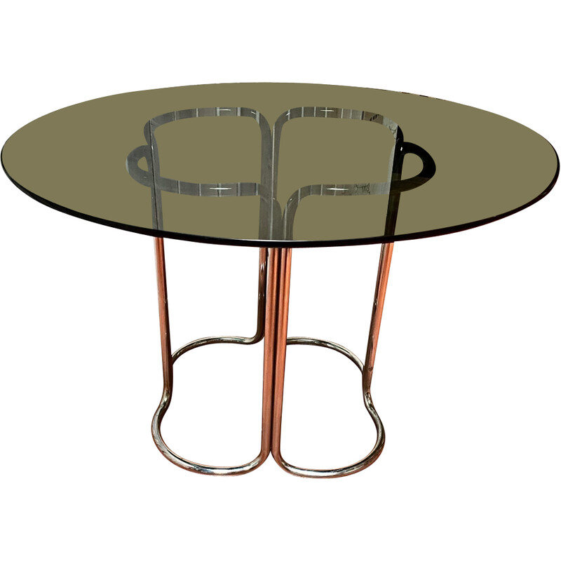 Vintage glass and chrome steel dining table