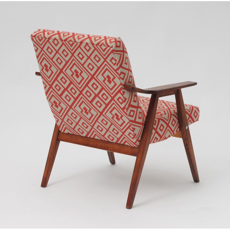 Red diamond-shaped pattern TON armchair - 1960s