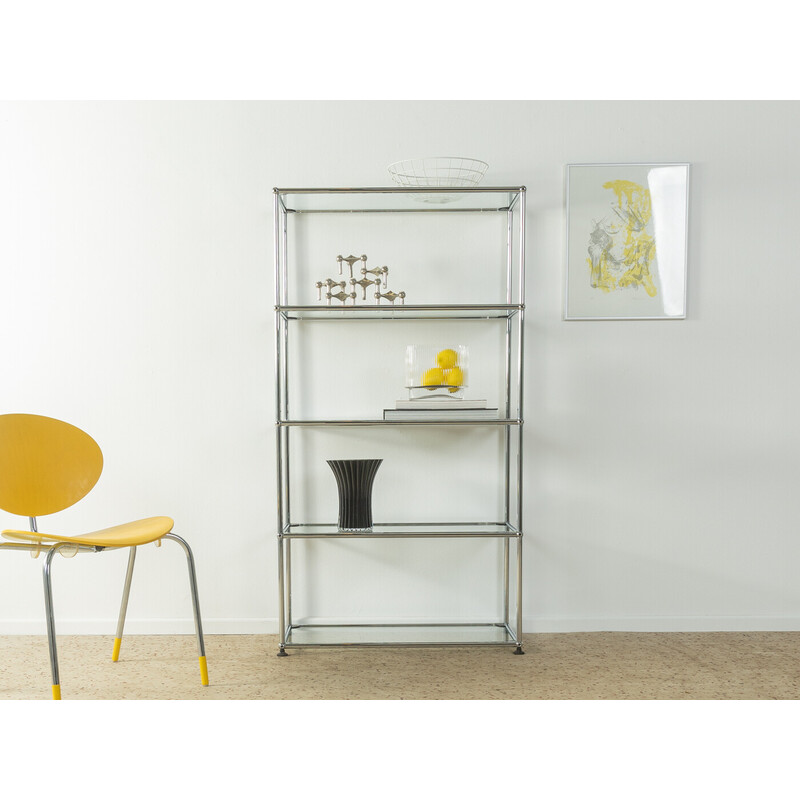 Vintage glass and steel bookcase by Fritz Haller for USM Switzerland, 1960