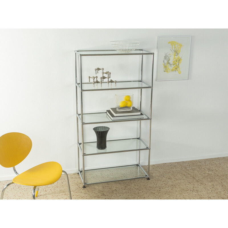 Vintage glass and steel bookcase by Fritz Haller for USM Switzerland, 1960