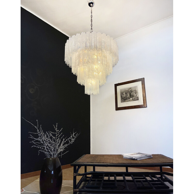 Vintage chandelier in Murano glass and nickel-plated metal