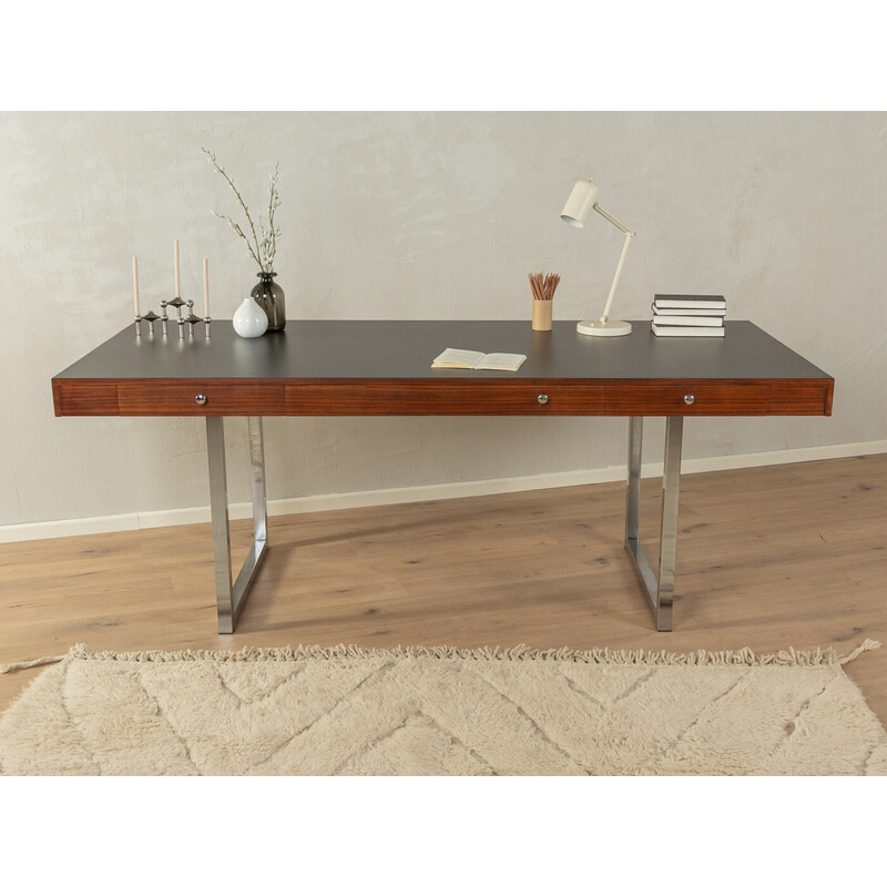 Vintage desk in walnut veneer and steel, Germany 1960