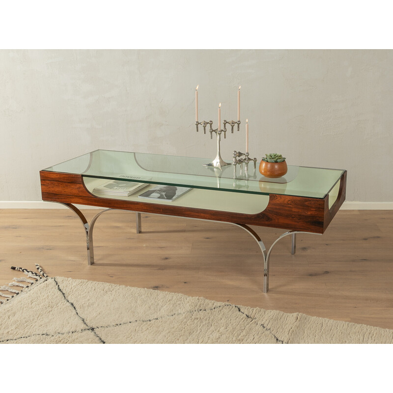 Vintage coffee table in wood, steel and glass, Germany 1970
