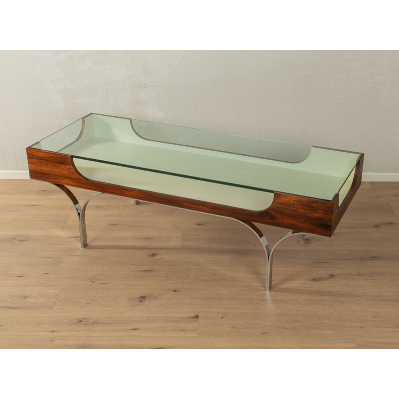 Mesa de centro vintage de madera, acero y cristal, Alemania 1970