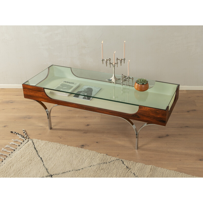 Vintage coffee table in wood, steel and glass, Germany 1970
