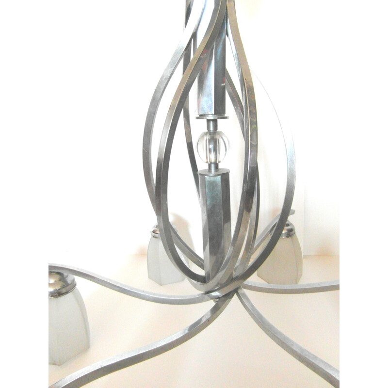 Helical modernist hanging lamp with  6 light arms - 1930s