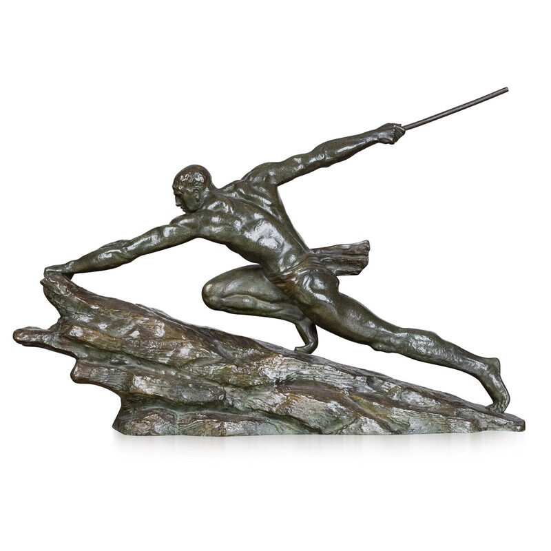 Figura de cazador de bronce Art Decó vintage de Pierre Le Faguays, 1930