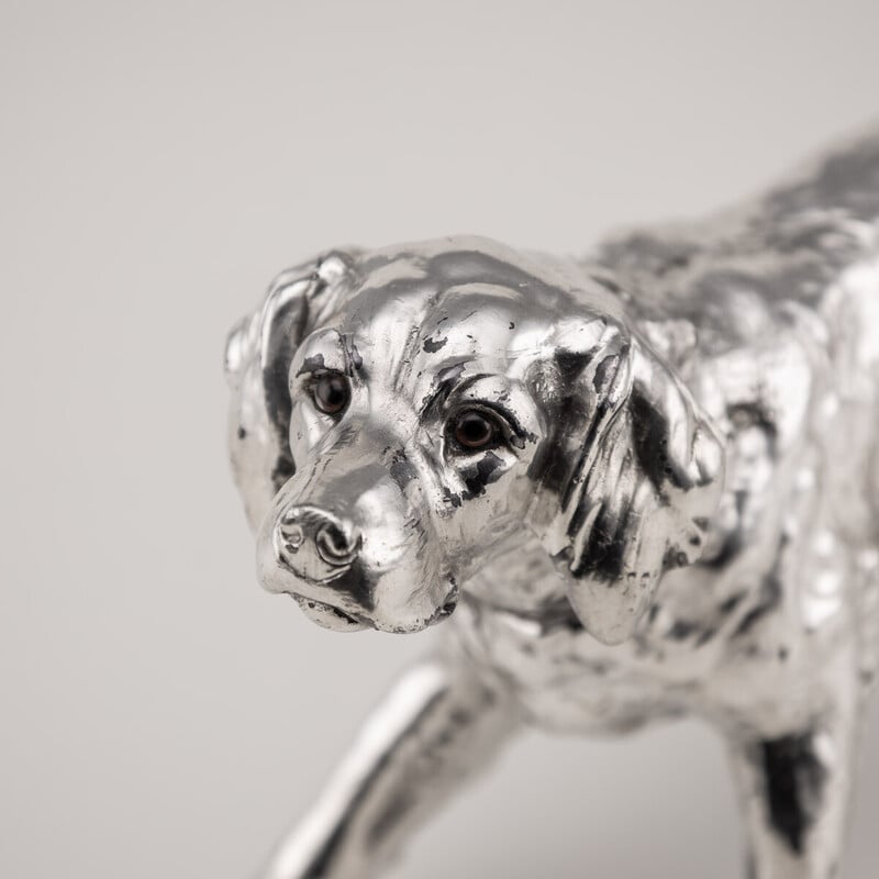 Vintage silver plated statue of a retriever dog, 1920