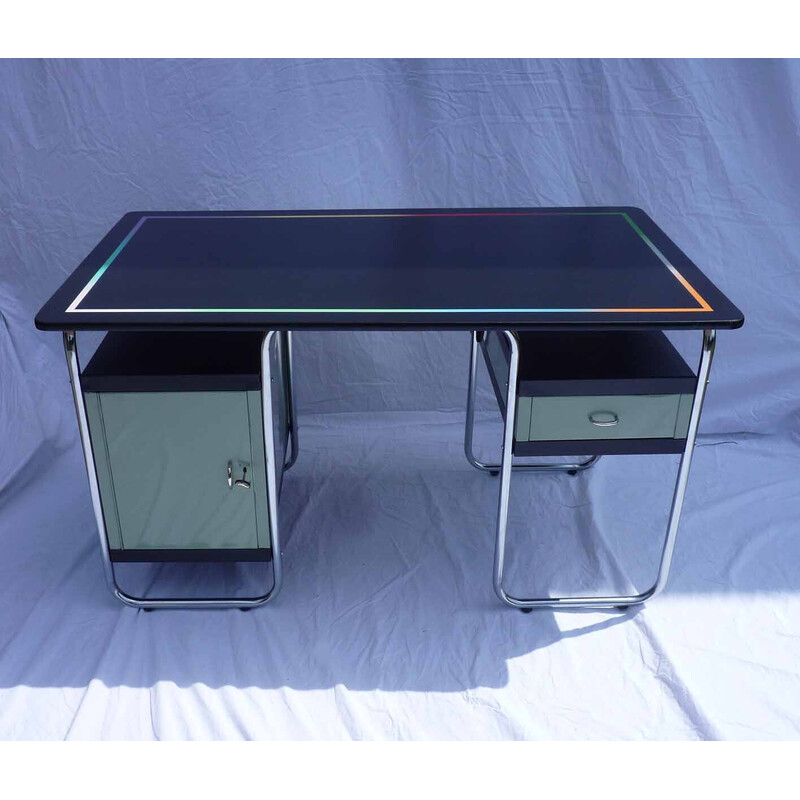 Vintage bureau met chromen buisstructuur