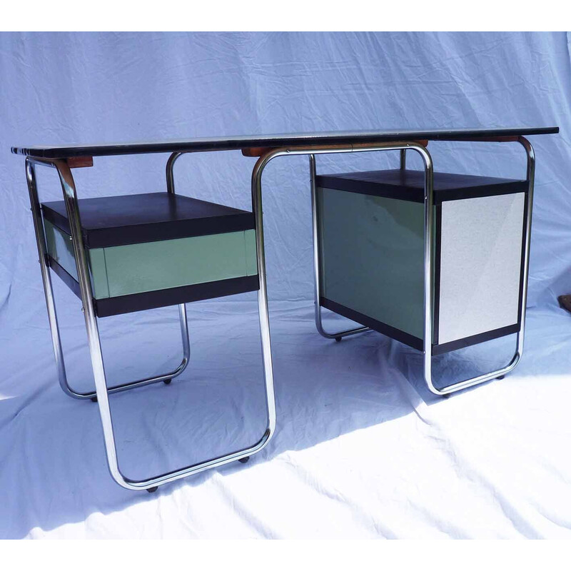 Vintage bureau met chromen buisstructuur