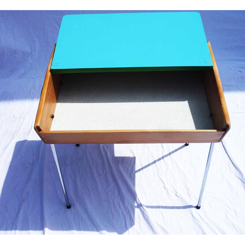 Vintage school desk with orange top