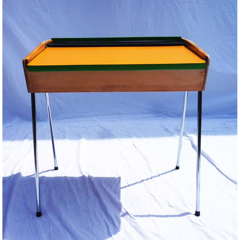 Vintage school desk with orange top