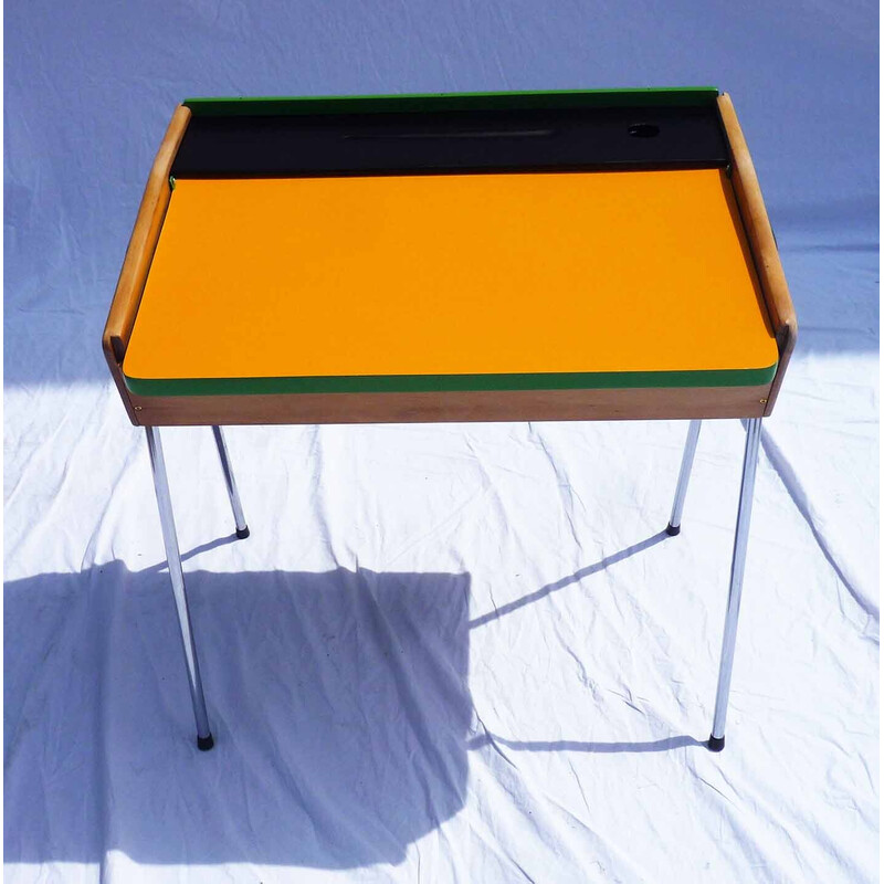 Vintage school desk with orange top