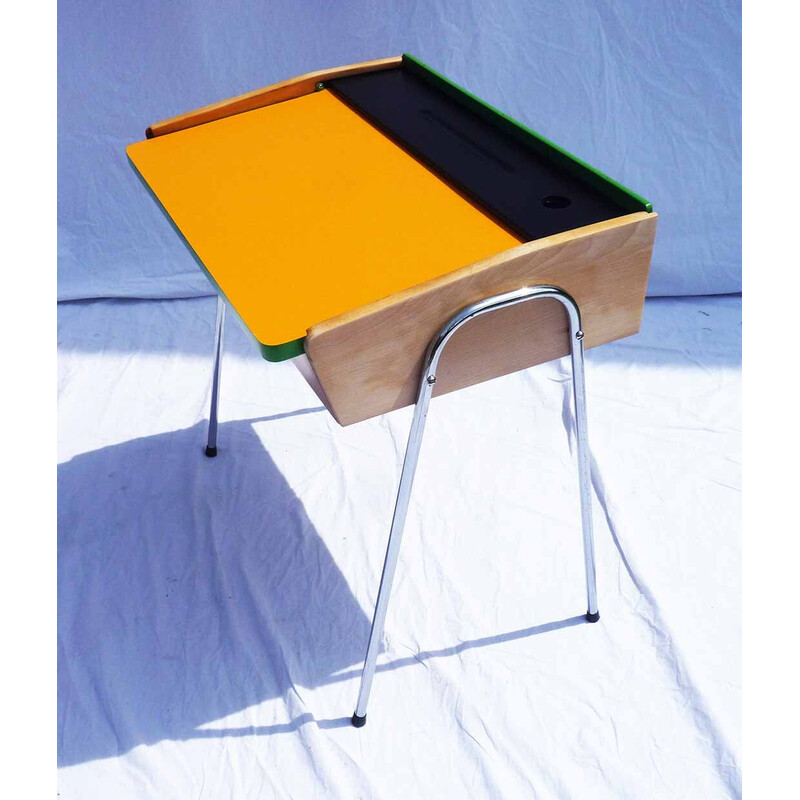 Vintage school desk with orange top