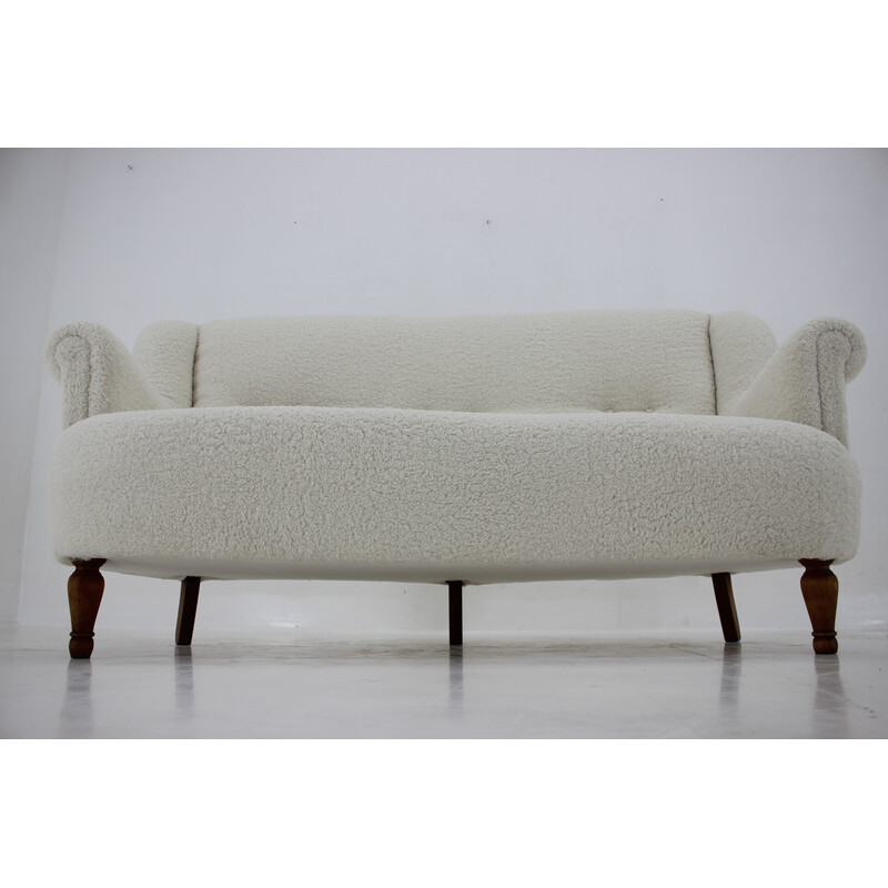 Vintage sofa in sheepskin fabric, Czechoslovakia 1940