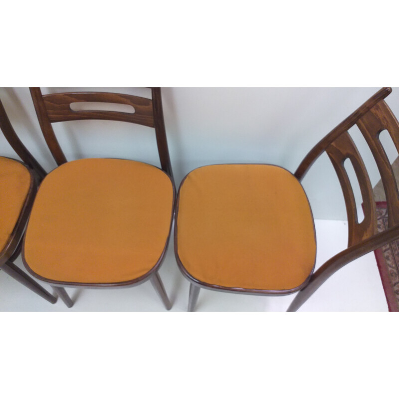 Set of 4 wooden chairs by Ton, Czechoslovakia 1960