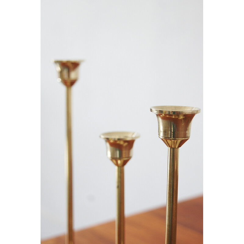Set of 5 vintage Scandinavian brass candlesticks, 1960