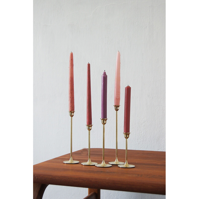 Set di 5 candelieri scandinavi vintage in ottone, 1960