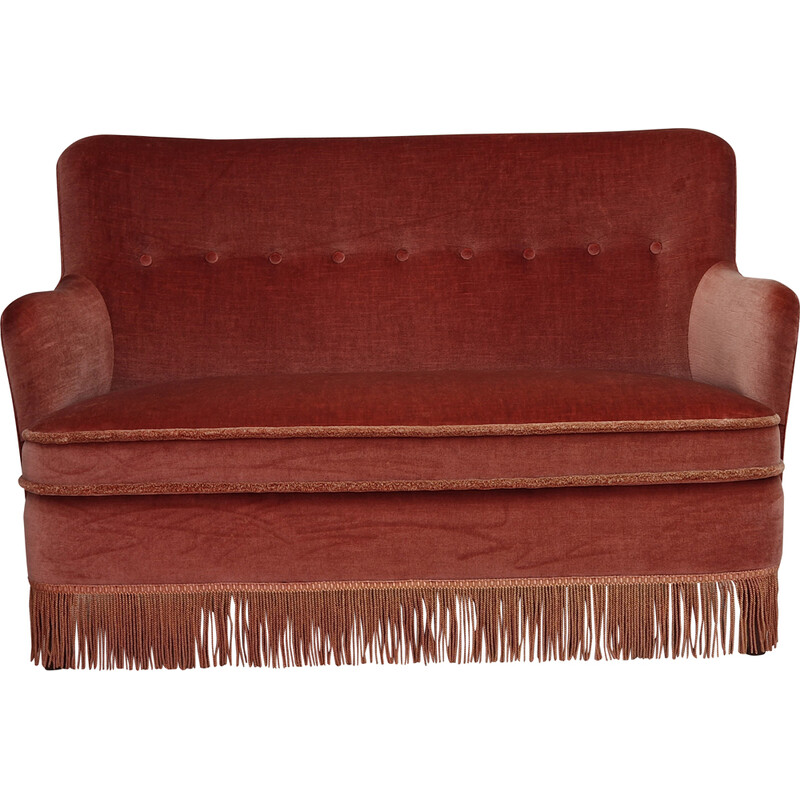 Vintage sofa in velvet and beech wood, Denmark 1970