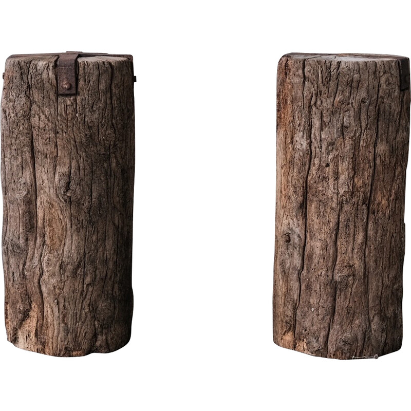 Paar primitive spanische Holzsockel, 1900er Jahre
