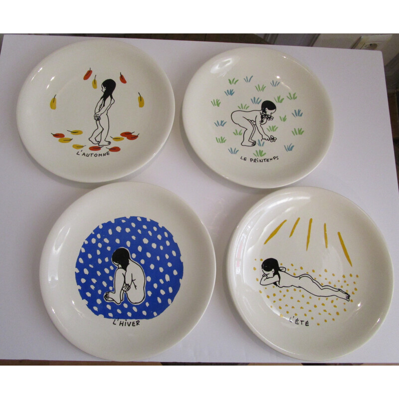 Series of 4 seasons plates by Jean Effel for Salins - 1960s