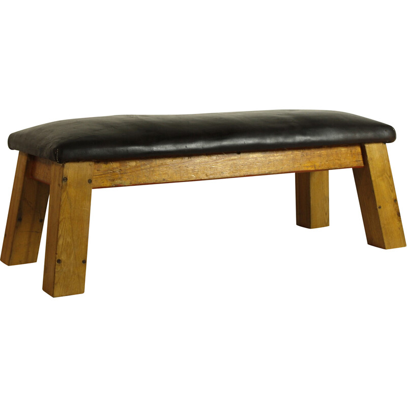 Banc de gymnastique vintage en cuir, 1950