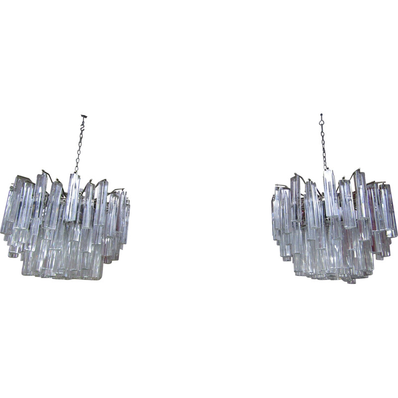 Pair of vintage Venini trilobed chandeliers, 1970