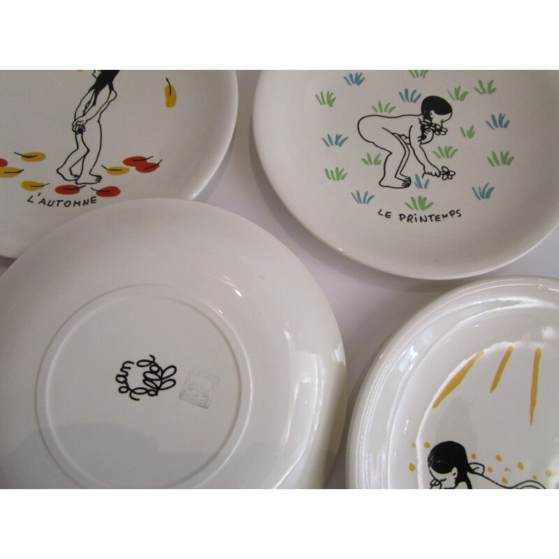 Series of 4 seasons plates by Jean Effel for Salins - 1960s
