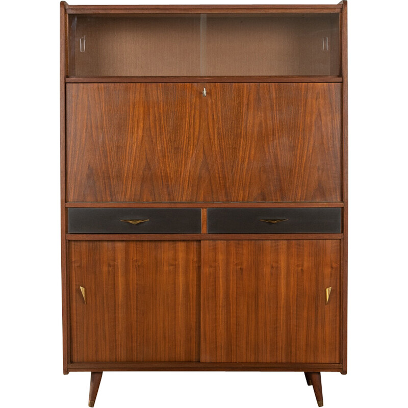 Vintage secretaire in walnootfineer, Duitsland 1950