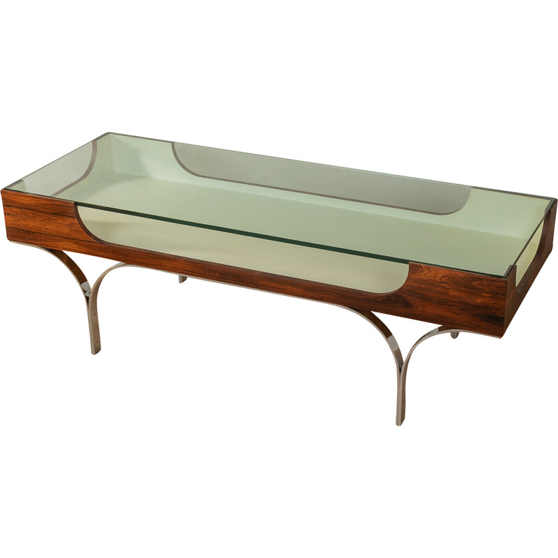 Vintage coffee table in wood, steel and glass, Germany 1970