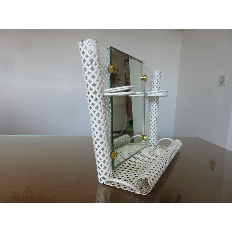 Vintage shelf in perforated metal with mirror by Mathieu Mategot, France 1950
