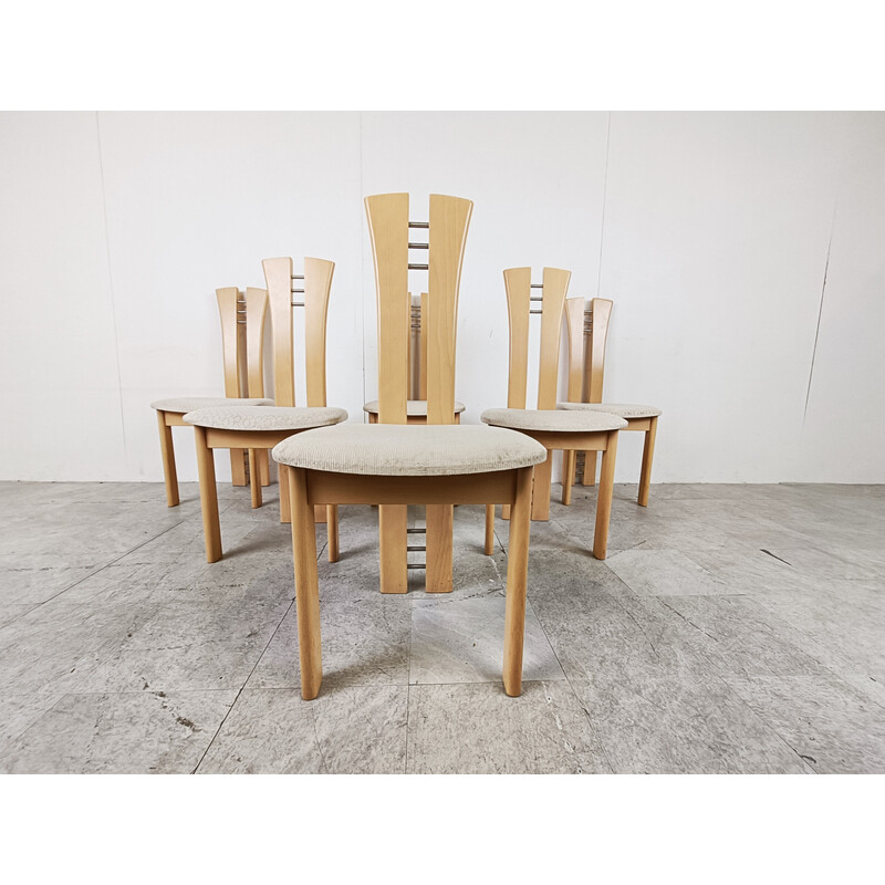 Conjunto de 6 cadeiras de madeira vintage, 1990