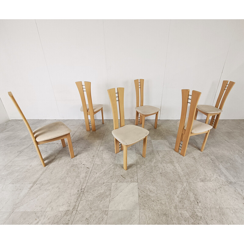 Set of 6 vintage wooden chairs, 1990