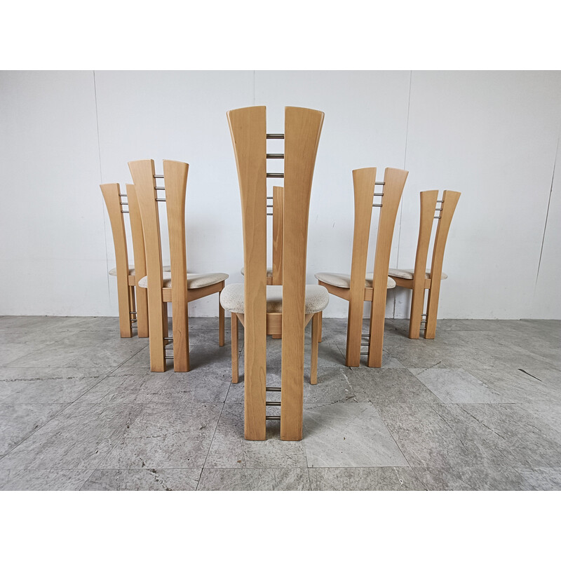 Set of 6 vintage wooden chairs, 1990
