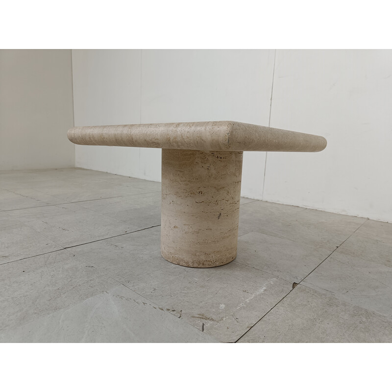 Vintage travertine side table by Angelo Mangiarotti for Up and Up, Italy 1970