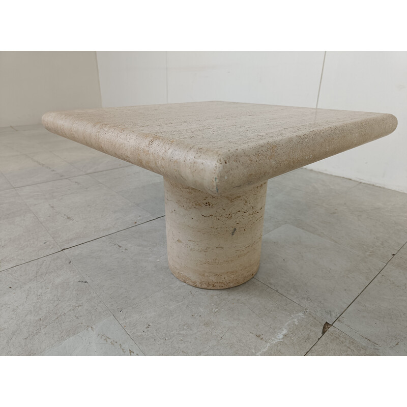 Vintage travertine side table by Angelo Mangiarotti for Up and Up, Italy 1970