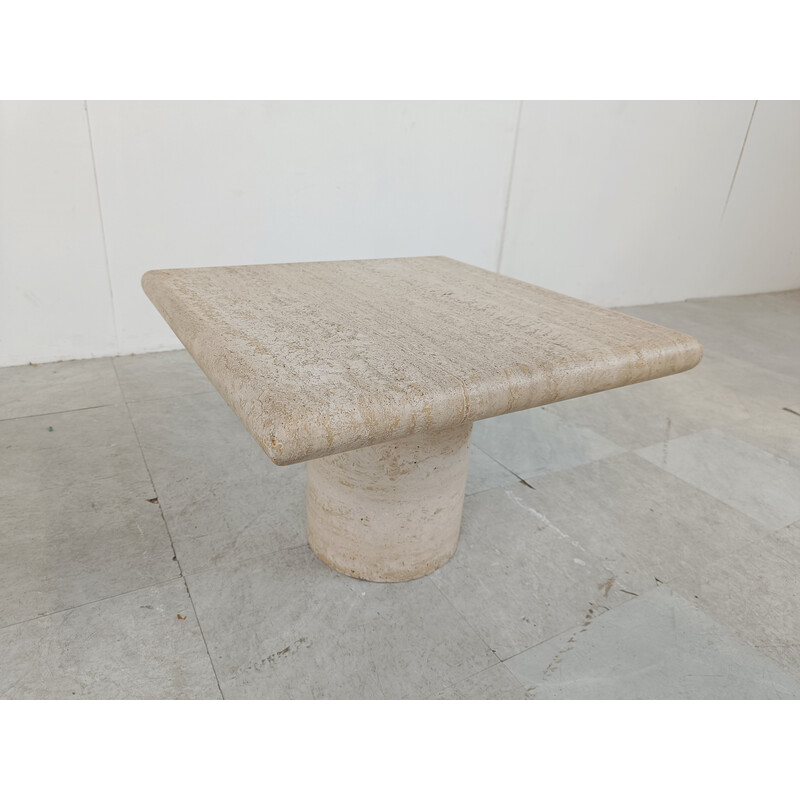 Vintage travertine side table by Angelo Mangiarotti for Up and Up, Italy 1970