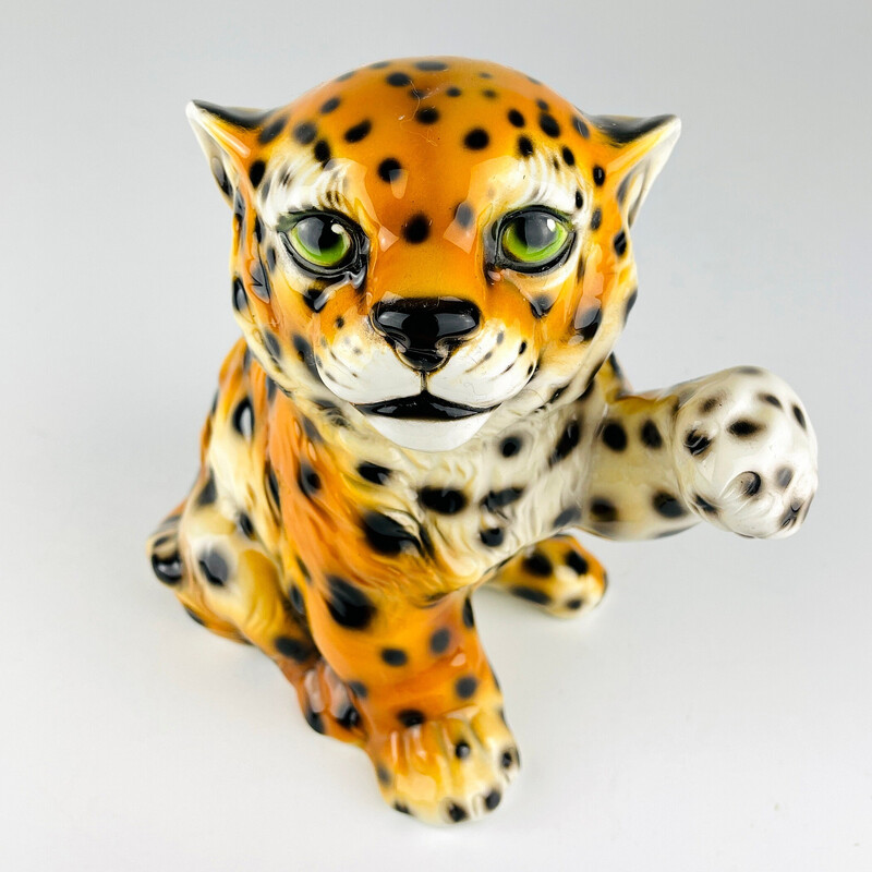 Vintage ceramic leopard sculpture, Italy 1960