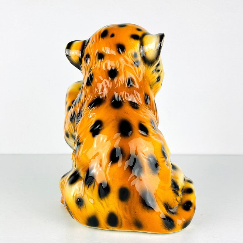 Escultura vintage de cerámica de leopardo, Italia 1960