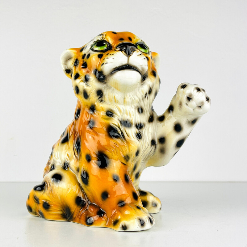 Leoparden-Skulptur aus Keramik, Italien 1960