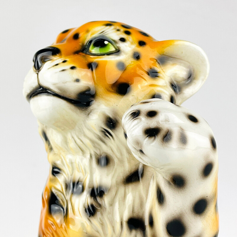 Vintage ceramic leopard sculpture, Italy 1960