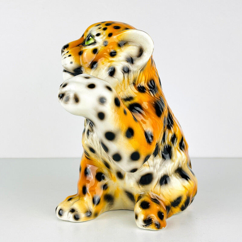 Vintage ceramic leopard sculpture, Italy 1960